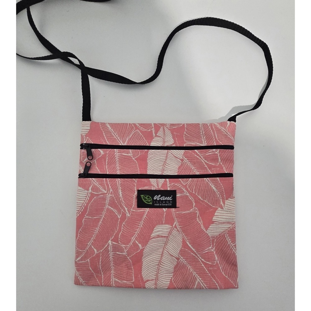 Nani Hawaiian Crossbody Bag Tropical Pink Banana Leaf Print Handmade Pouch Small